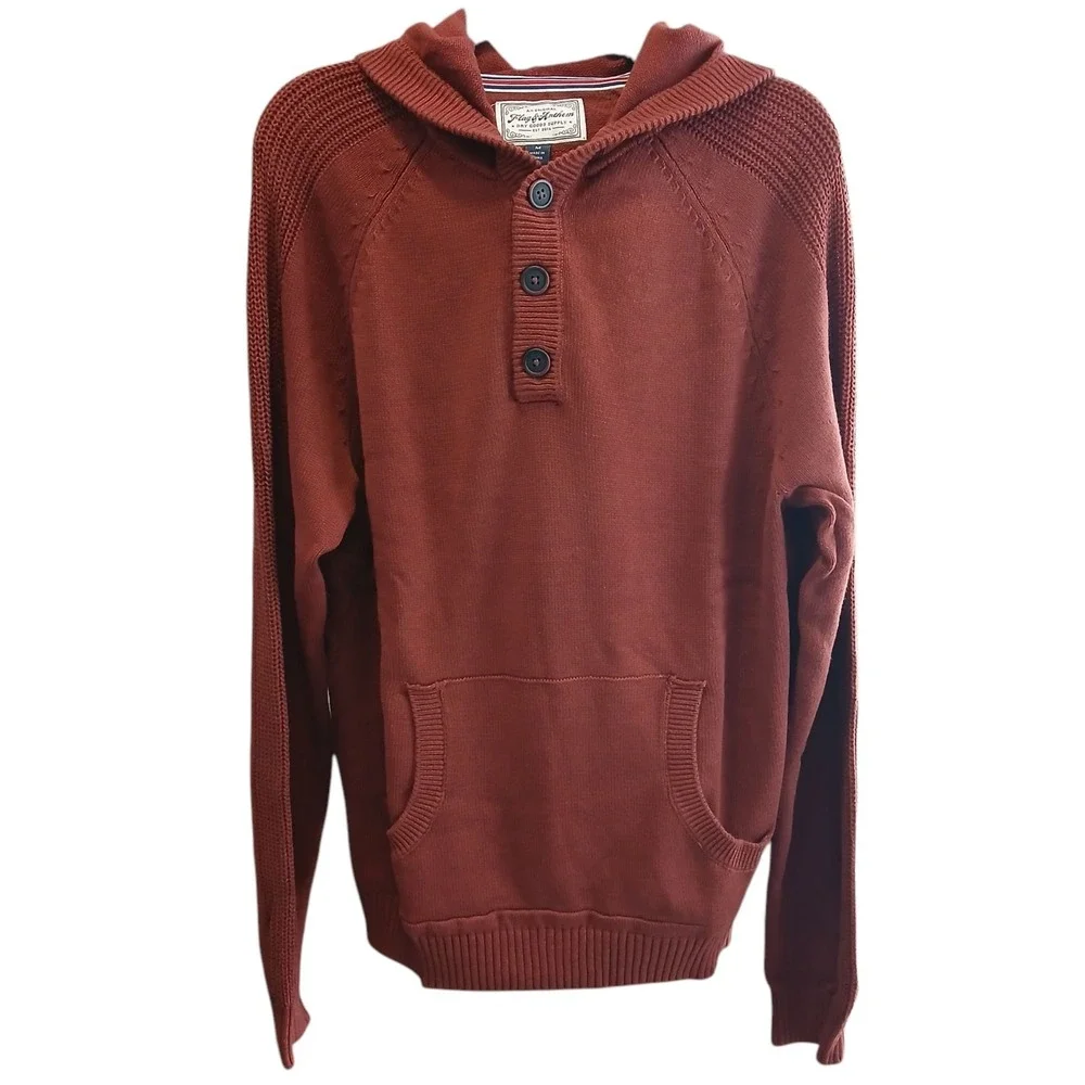 NEW Flag&Anthem Men's Rust Hoodie Sweater Cotton Medium Kangaroo Pocket Preppy